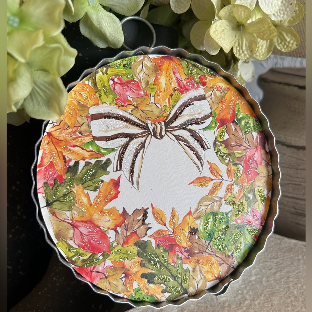 Fall Leaves with Bow Metal Mini Charm